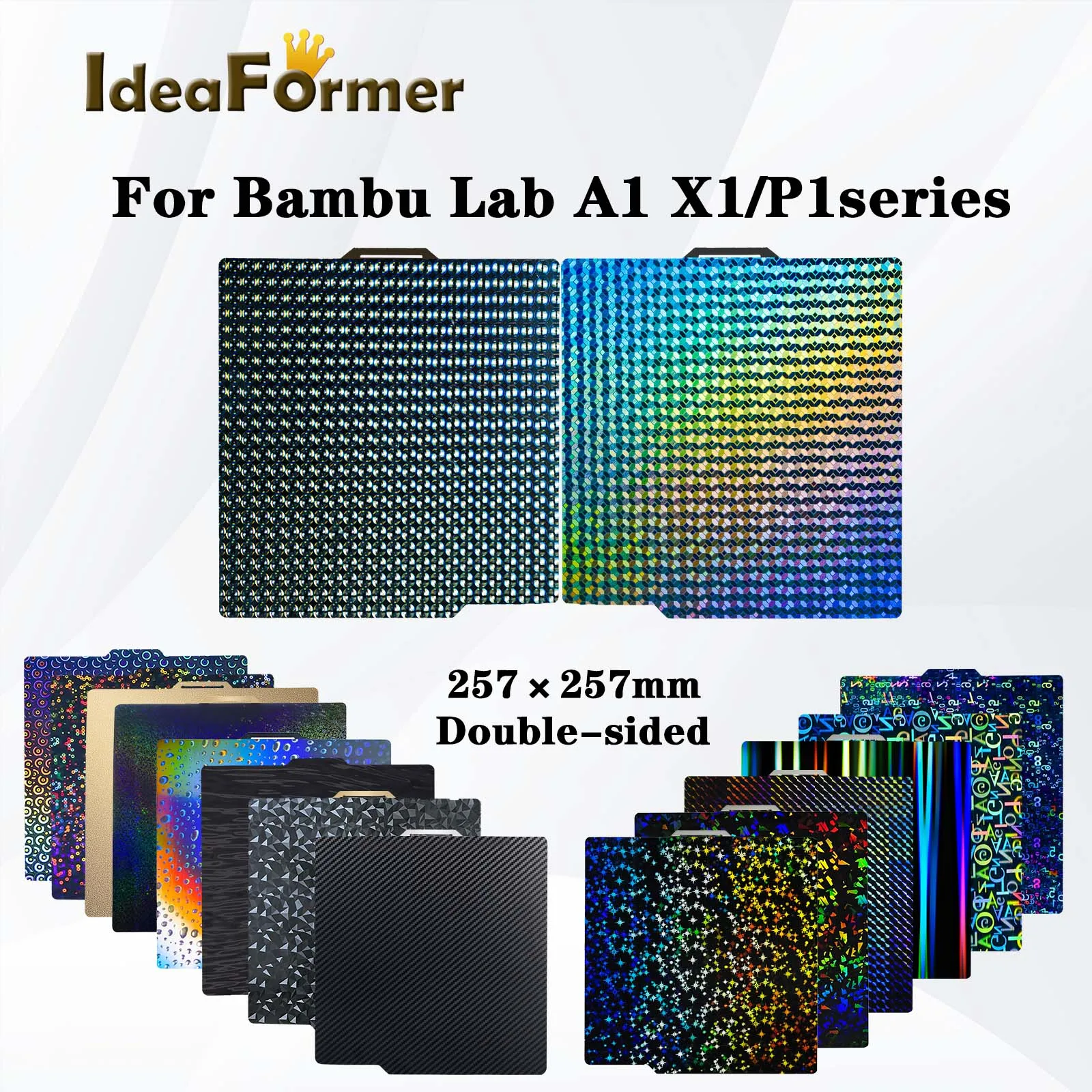 Модернизированный тепловой стол для Bambu Lab A1/P1P/P1S/X1C/X1/X1E PEI PET 257 × 257 мм, двухсторонняя сборная пластина для детали лабораторного 3D-принтера Bambu.