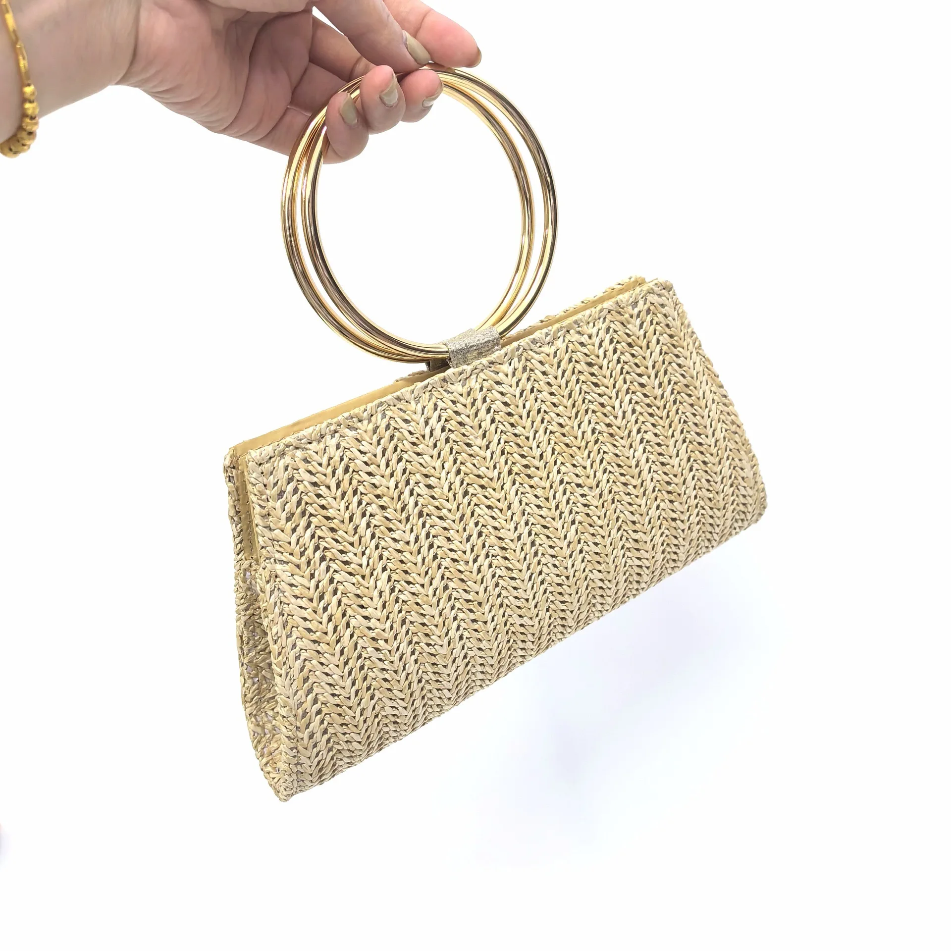 Summer Beach Woven women Bag Camping Picnic women clutch Bags Metal Double Ring Buckle Clutch Straw Vacation Style women Bag