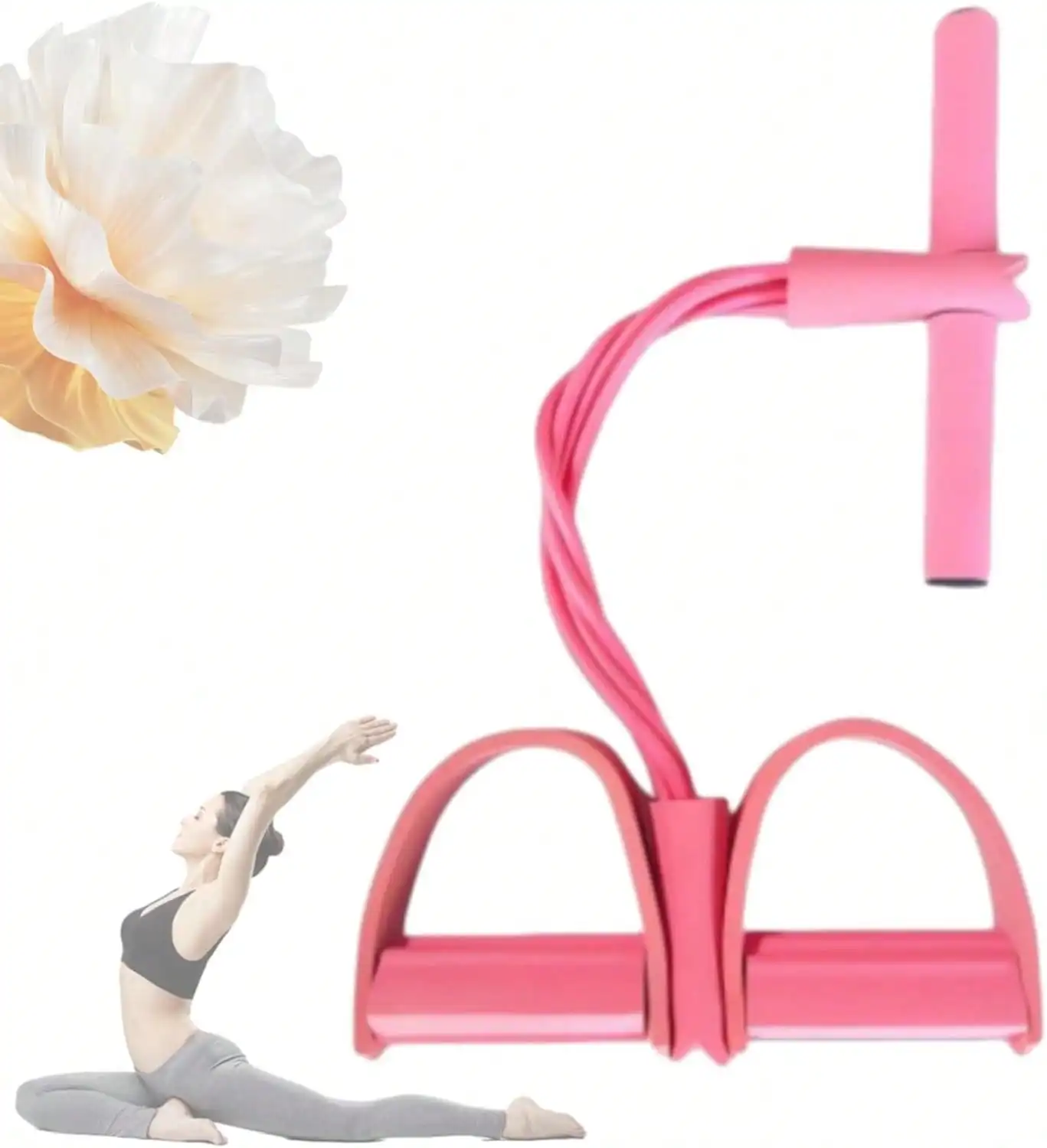6 Tubes Natural Rubber Pedal Resistance Bands with Handles Multifunctional Yoga Pedal Puller Elastic Tension Rope Full Body Slimming Stretching Trainer Fitness Exercise Equipment for Abdomen Waist Arm Leg Home Gym Yoga Workout Accessories