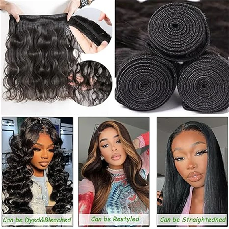 Body Wave Bundles Human Hair 1 3 4 Bundles Deal Virgin Remy Human Hair 50G Brazilian Natural 30 32 40 Inch Extensions For Women