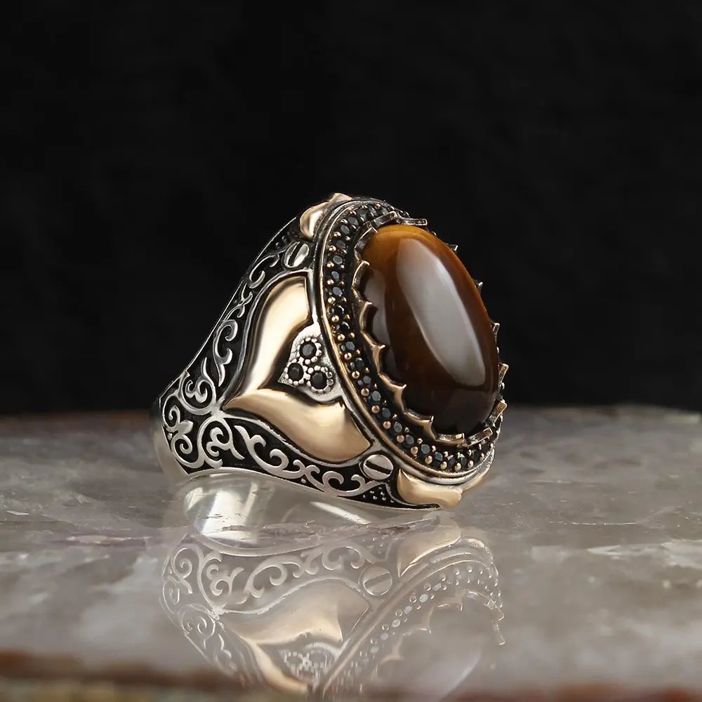 

Tiger's Eye Gemstone 925 Sterling Silver Men 'S Ring, Free Shipping, Real Natural Stone, Vintage, gift for men Jewelry, Fashion Turkish Style