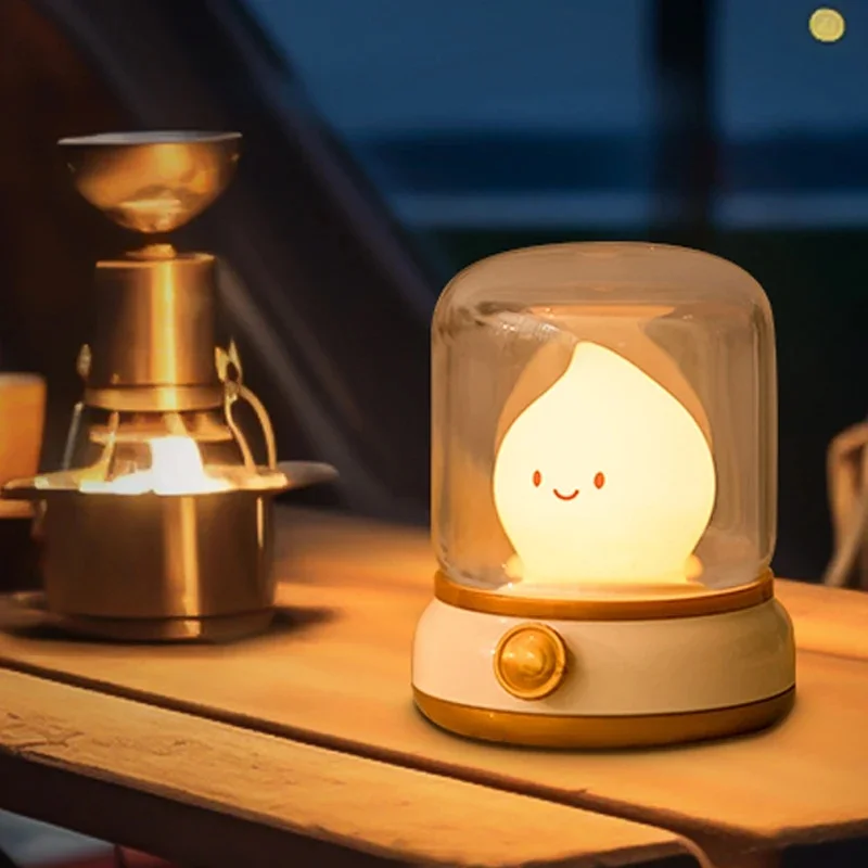 Cute Flame Lamp Candle Night Light Desktop LED Decorative Lamp USB Rechargeable Night Light Bedroom Creative Children's Gift