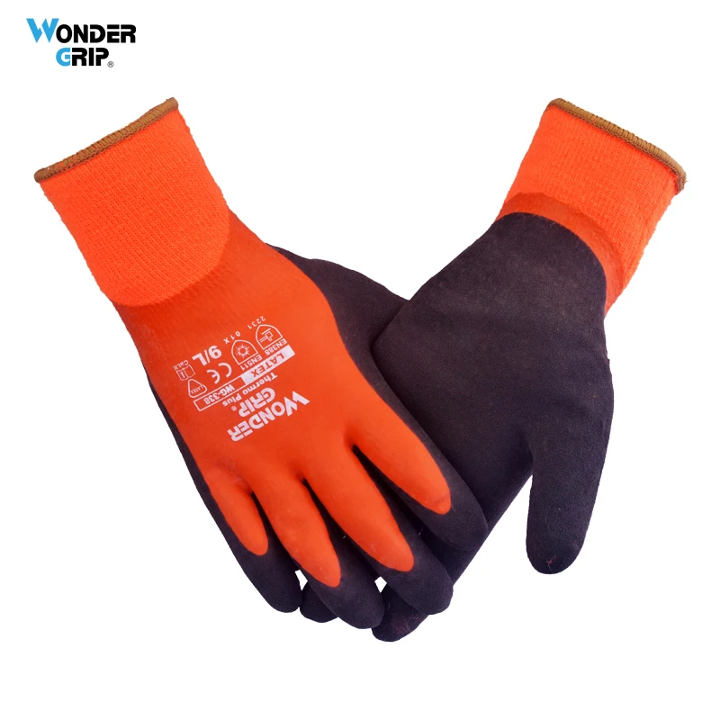 Wonder Grip Cold Resistant Waterproof Safety Work Gloves Full Dual Latex Coating 13-Gauge Acrylic Liner Anti-Slip Touch Screen