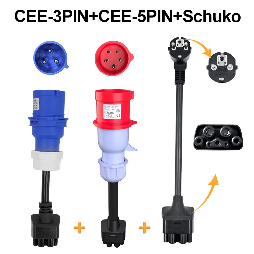 

Beret CEE 3PIN/CEE 5PIN/Schuko Adapter For Tesla Model S,3,X,Y Gen 2 Ev Charger Extension Cord Connector 240V Outlet at 32A