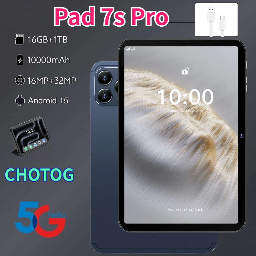 CHOTOG HOT 10.1 inch Tablets Tab Pad 7S Pro Origineel 4G 5G Dual SIM Kindertablet Android 10000mAh Batterij Wereldwijde Versie Tablet 22GB+2TB Tab PC