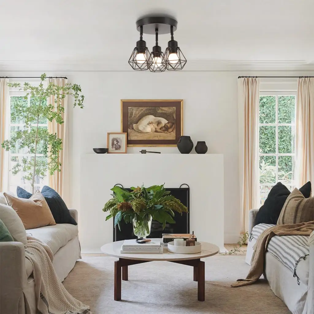 

Светодиодный потолочный светильник, черный железный фермерский дом, кухня, обеденный стол, прихожая, ванная комната, спальня, E27, держатель лампы, потолочный светильник