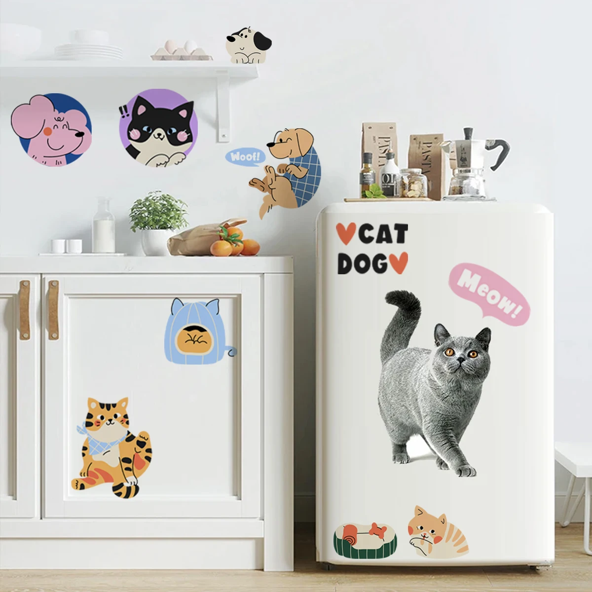

Cartoon Cute Smile Cat Dog Wall Sticker for Refrigerator Cabinet Pet Room Wall Art Decal child Room PVC Vinyl Living Home Decor