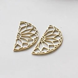 DIY Supply-2 Pieces Solid Raw Brass Finding One Side Hammered Half Circle Link - 27.5x13.8mm (4886C-3)