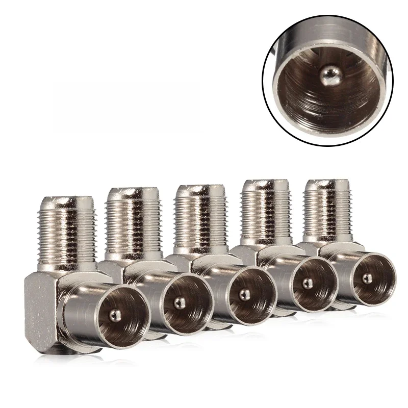 Connecteur de câble à angle droit de 90 degrés, 5 pièces/ensemble, antenne TV RF Coaxial F femelle vers prise TV mâle vers prise femelle en alliage d'aluminium