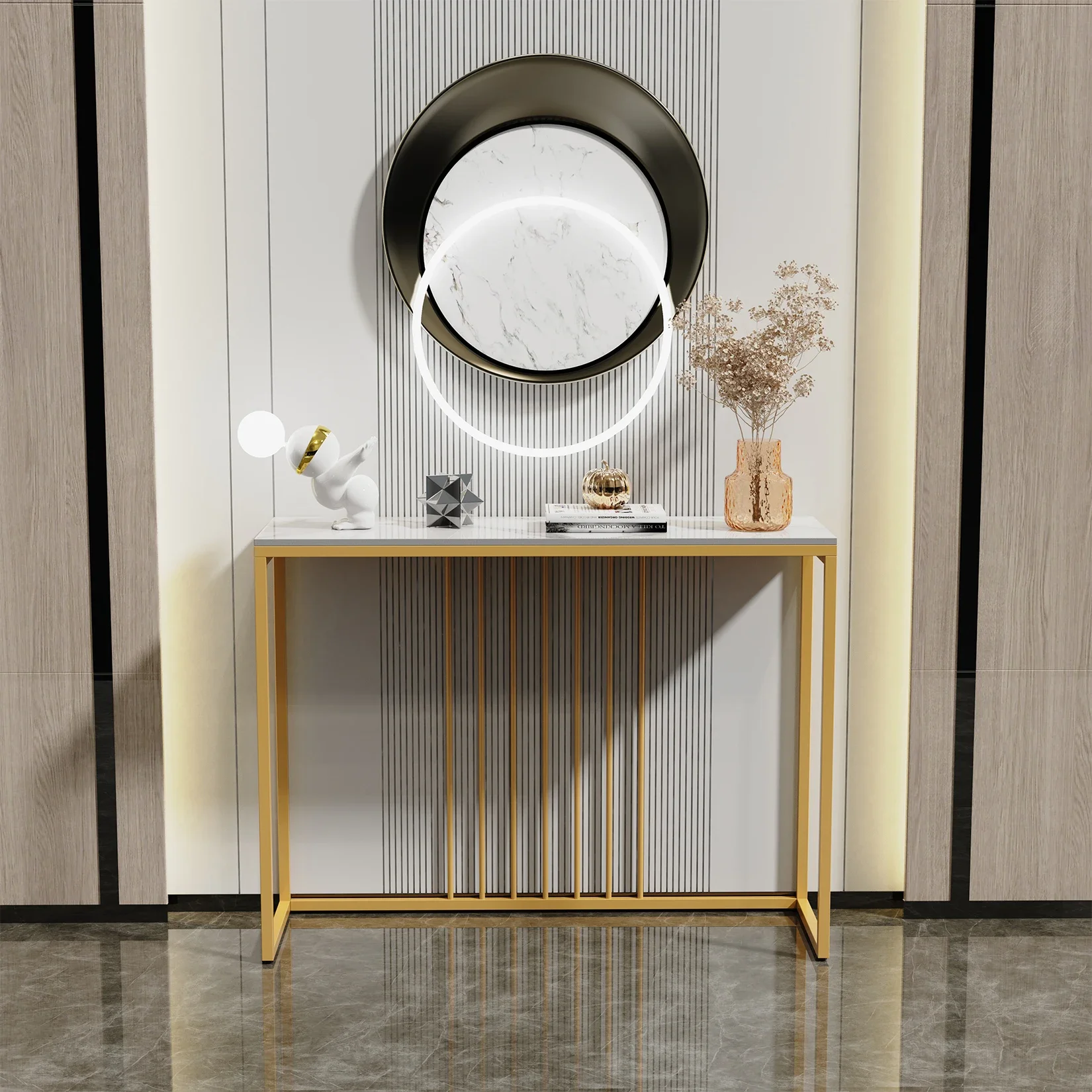 Modern Accent Console Marmeren Tafel Goud Metalen Frame Opslag Display Plank Smalle Tafel Voor Hal Hal Woonkamer Entree - afbeelding 2