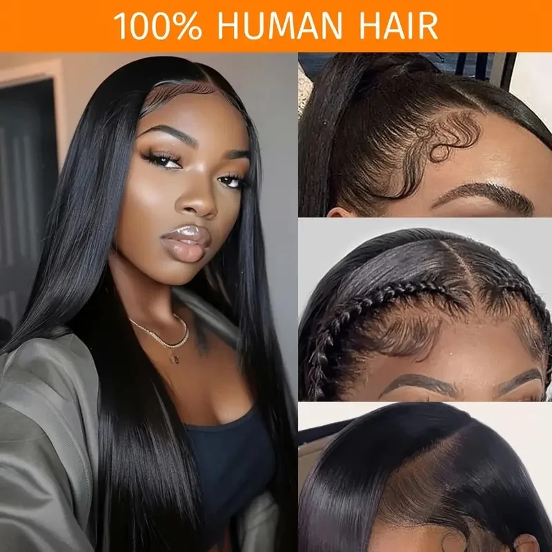 180Density Straight Human Hair Wigs Swiss 13X4 Lace Front Wig Pre Plucked With Baby Hair Ear To Ear Natural Color 100%Human Hair