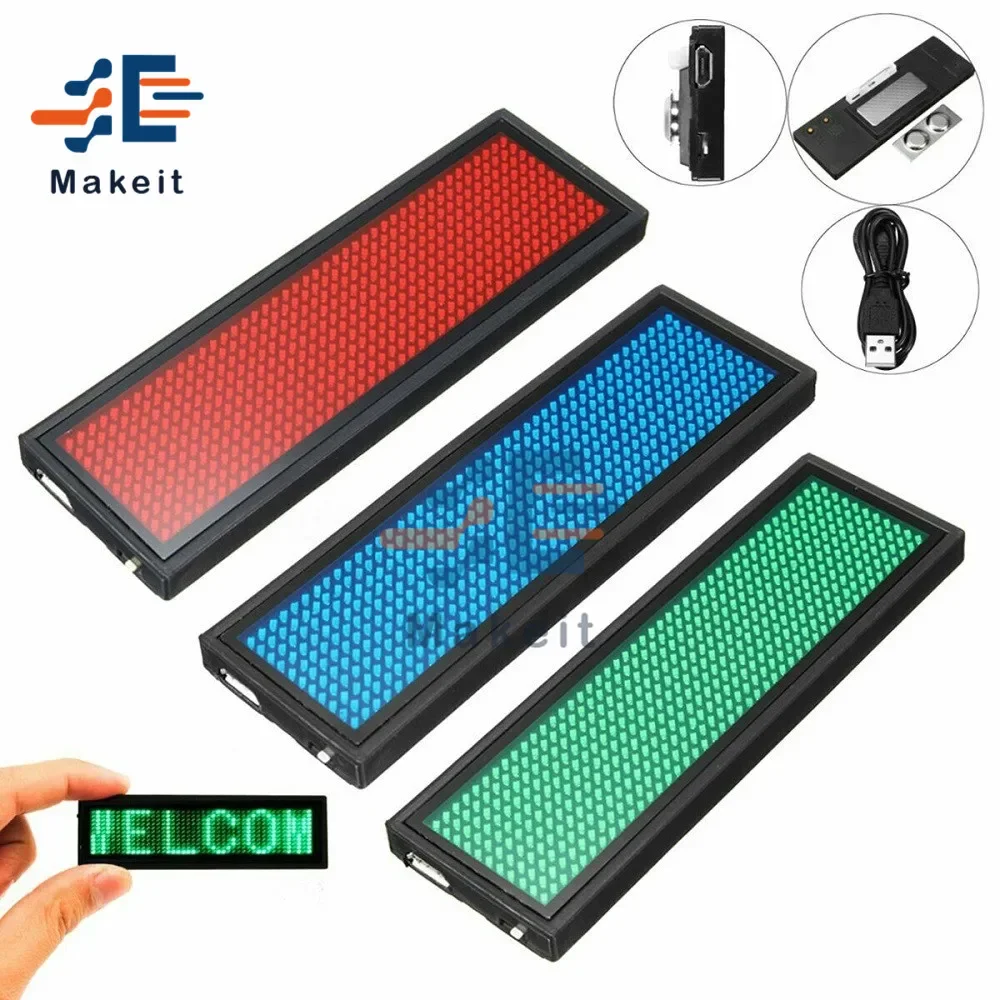 Mini 15 Display Talen Naam Badge Led Digitaal Display Oplaadbare Duurzame Scrolling Led Tag Sign Badge Module
