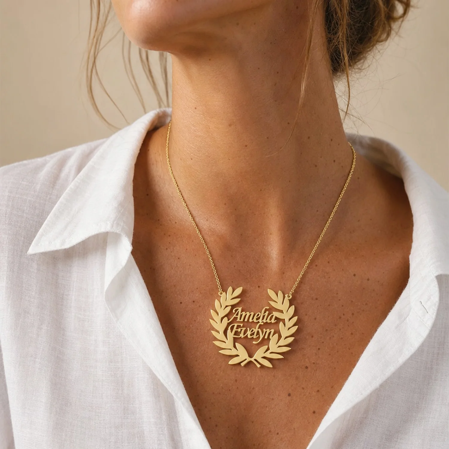 Personalized Multiple names Necklace With Laurel Wreath Custom Gold Plated Stainless Steel Nameplate Pendant Gift for Women
