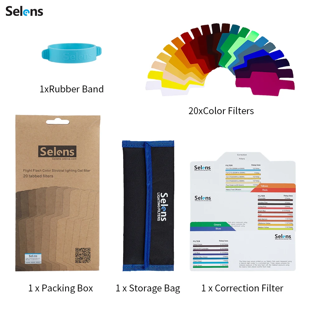 Selens 20pcs SE-CG20 Flash Gel Color Filters Photo Studio Kits Photography Accessories Speedlight Lighting Control Modifier