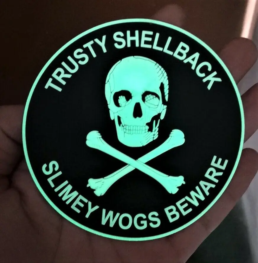 Low MOQ Custom Glow PVC Patches Logo Personalized Design Trusty Shellback PVC Patch Hook & Loop (Neptune Equator Cross The Line)