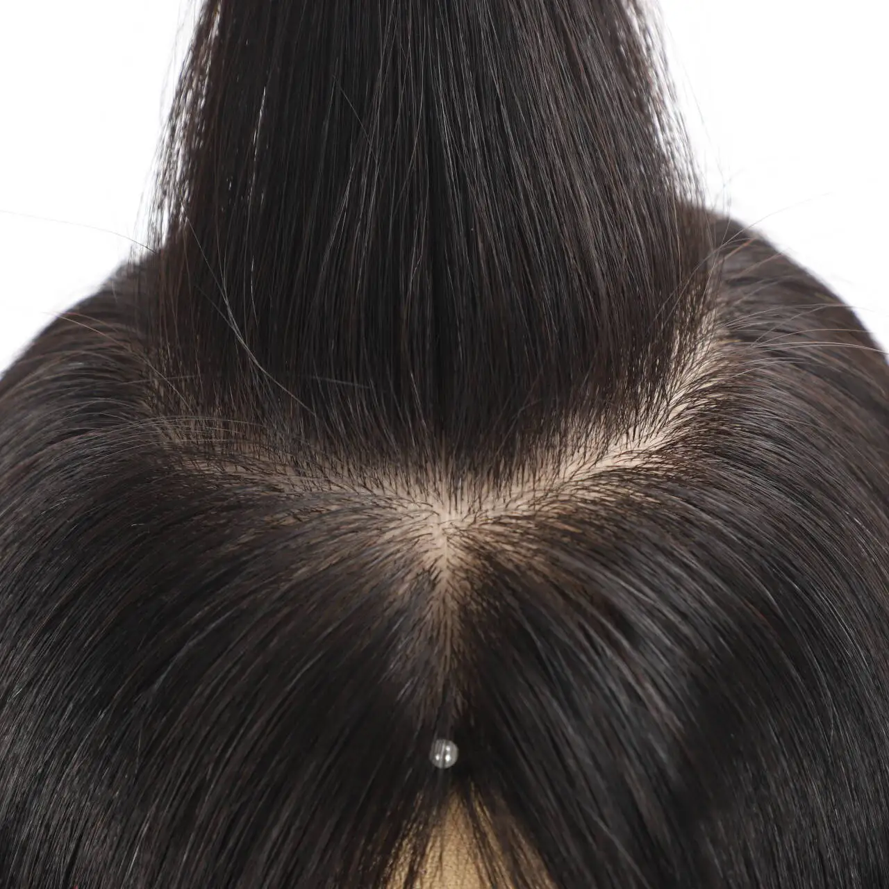 100% real human hair wig featuring a 5x5inch realistic scalp base a wrap-around PU design and an elastic inner cap natural black