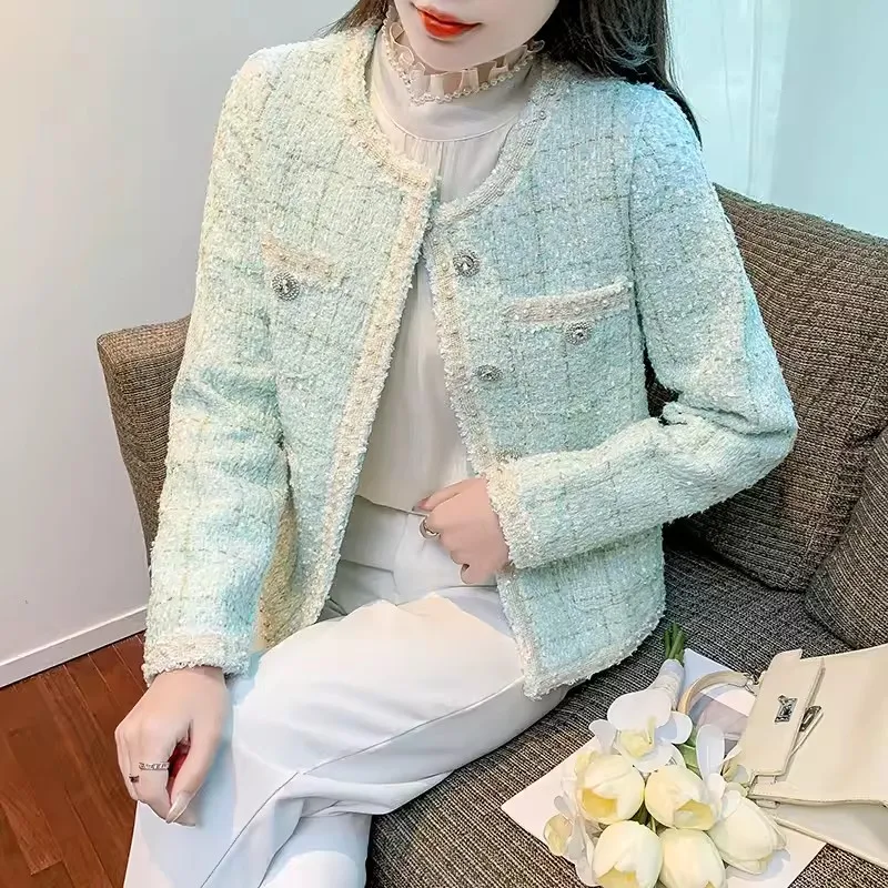 

Women Autumn Winter New Beaded Woolen Fragrant Coat Short Outerwear Tweed Jacket