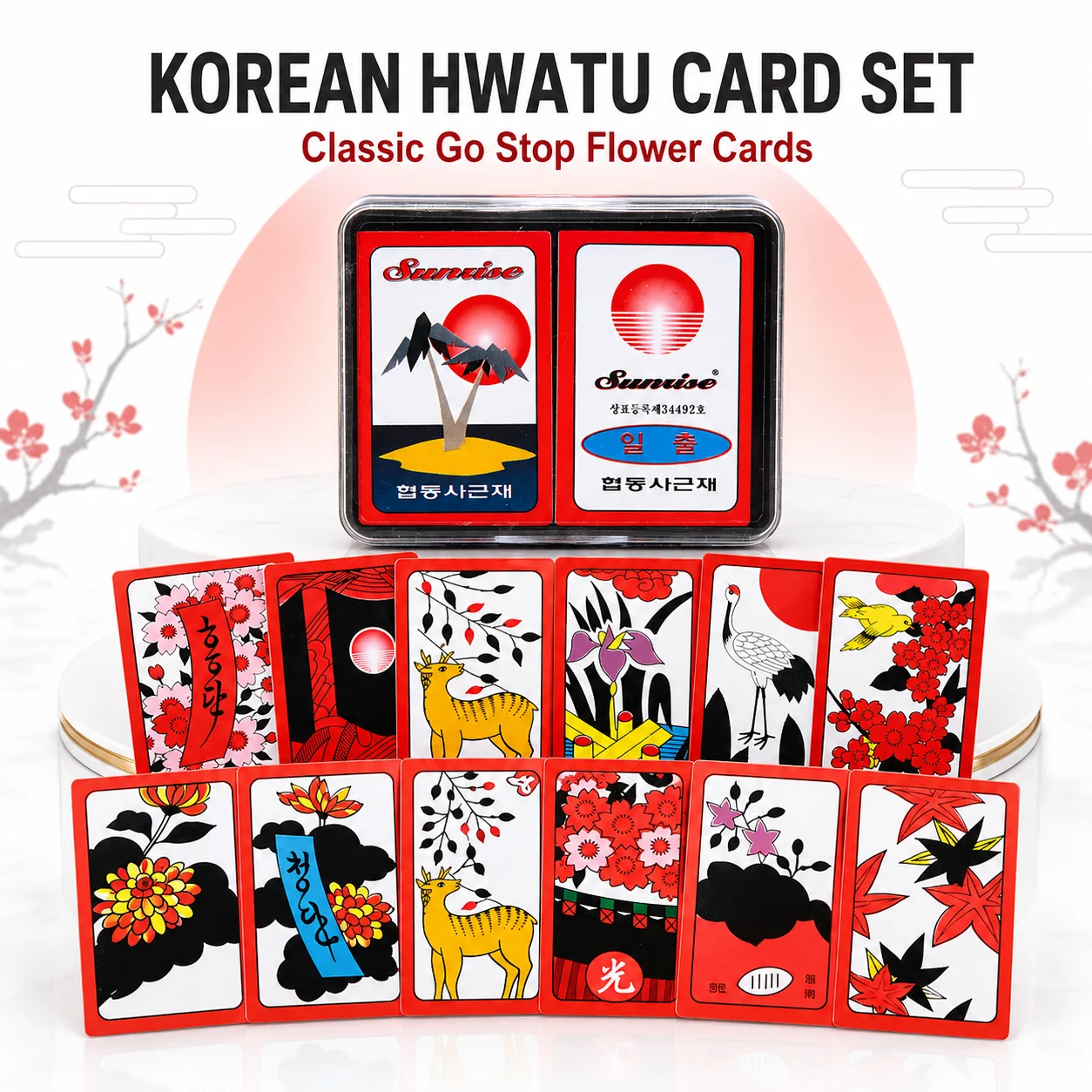 Korean Hwatu Go Stop Cards Waterproof PVC Hanafuda Flower Card Game with Storage Box Traditional Family Party Table Game