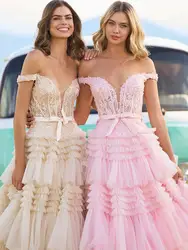 Princess Tulle Off-the-Shoulder Tiered A-Line Prom Gown 2024 Luxury Bespoke Occasion Dresses Elegant Gowns Prom Gown Formal Long