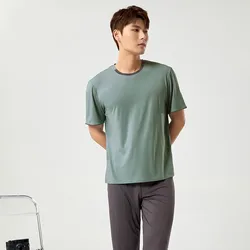 Men's Summer Bamboo Fiber Pajamas Two-piece Short-sleeved Trousers High quality Large Size Loose Sports Home Wear Suit Sleepwear