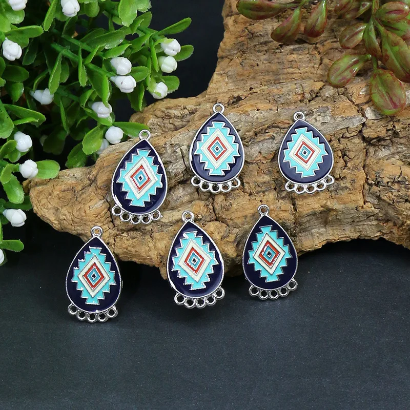 10Pcs/Lot Bohemian Jewelry Pendant Round Enamel Flower Charm Metal DIY Making Earrings Jewelry Materials Evil Eye Pendant