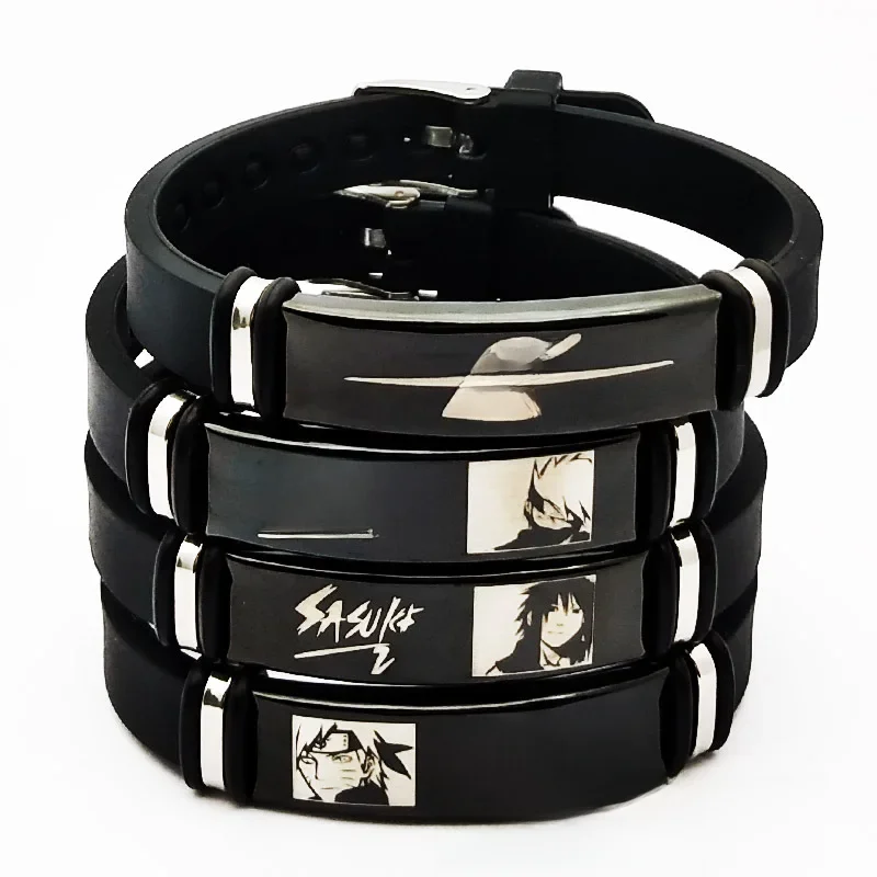 Nouveau Bracelet en Silicone Naruto dessin animé métal Gel de silice Uchiha Itachi Kakashi figurines d'anime chaudes accessoires enfants jouets cadeaux