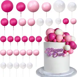 32PCS Pink White Hot Pink Ball Shaped Cake Picks Topper Cupcake Insert Topper for Birthday Party Wedding Decoration