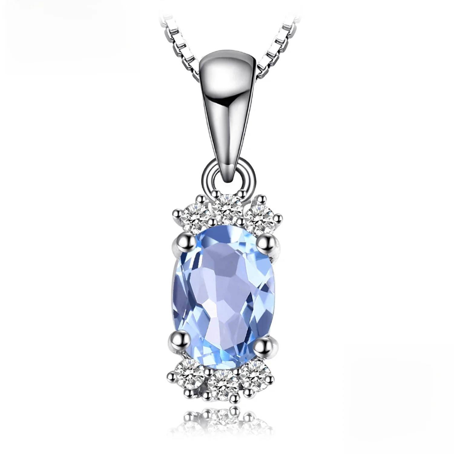 JewelryPalace Naturalny owalny błękitny topaz 925 Srebrny naszyjnik dla kobiet Drobna biżuteria Kamień szlachetny Choker Bez łańcuszka — zdjęcie 2
