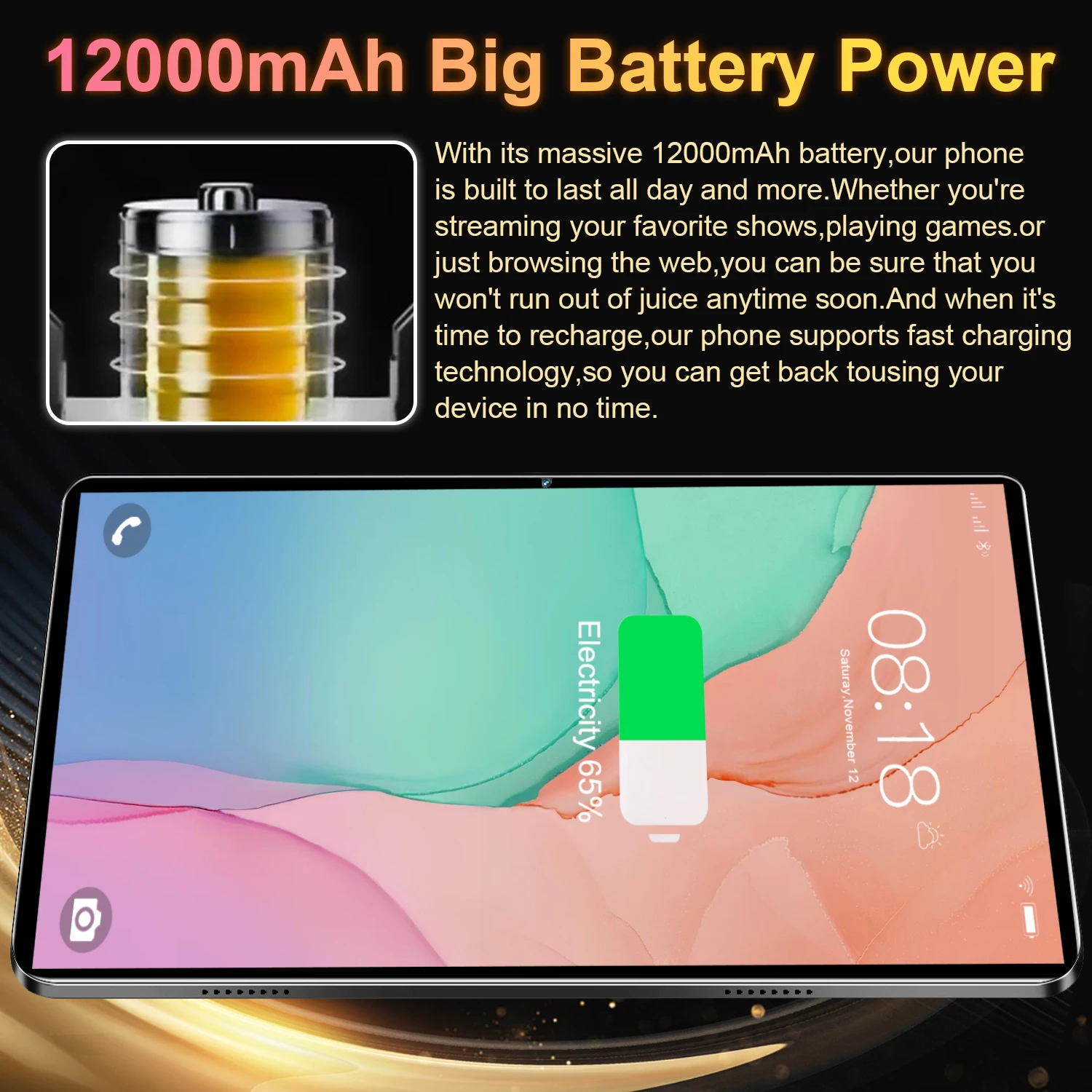 20000mAh Large Battery 10.36 Inch 5G Tablet 2025 New Android13.0 10 Core 16GB 1TB Dual SIM WiFi Bluetooth GPS WPS With Keyboard