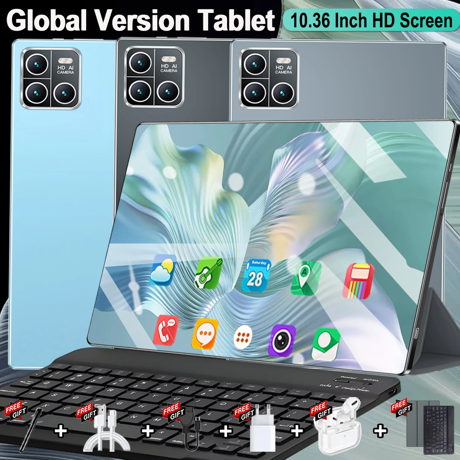 Nueva versión global 2026, tableta Android de 10,36 pulgadas, Android 13.0, WiFi, 14 núcleos, batería de 20000 mAh, 16 GB + 1 TB, cámaras