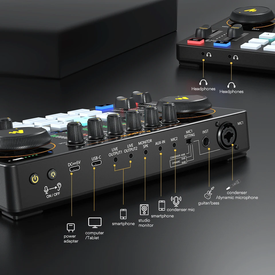 MAONO AME2オーディオインターフェースサウンドカードDJミキサー一体型