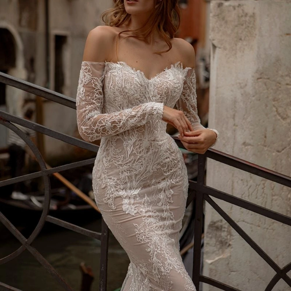 Vestidos de casamento sexy sereia para mulheres, fora do ombro, pescoço querido, vestidos de noiva, vestido brasileiro