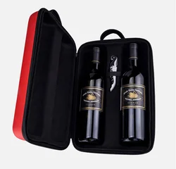 Kit de caja de embalaje de almacenamiento de vino tinto mezclado con cremallera, portador de vino de dos botellas de viaje portátil, juego de estuche rígido EVA, venta al por mayor, a granel