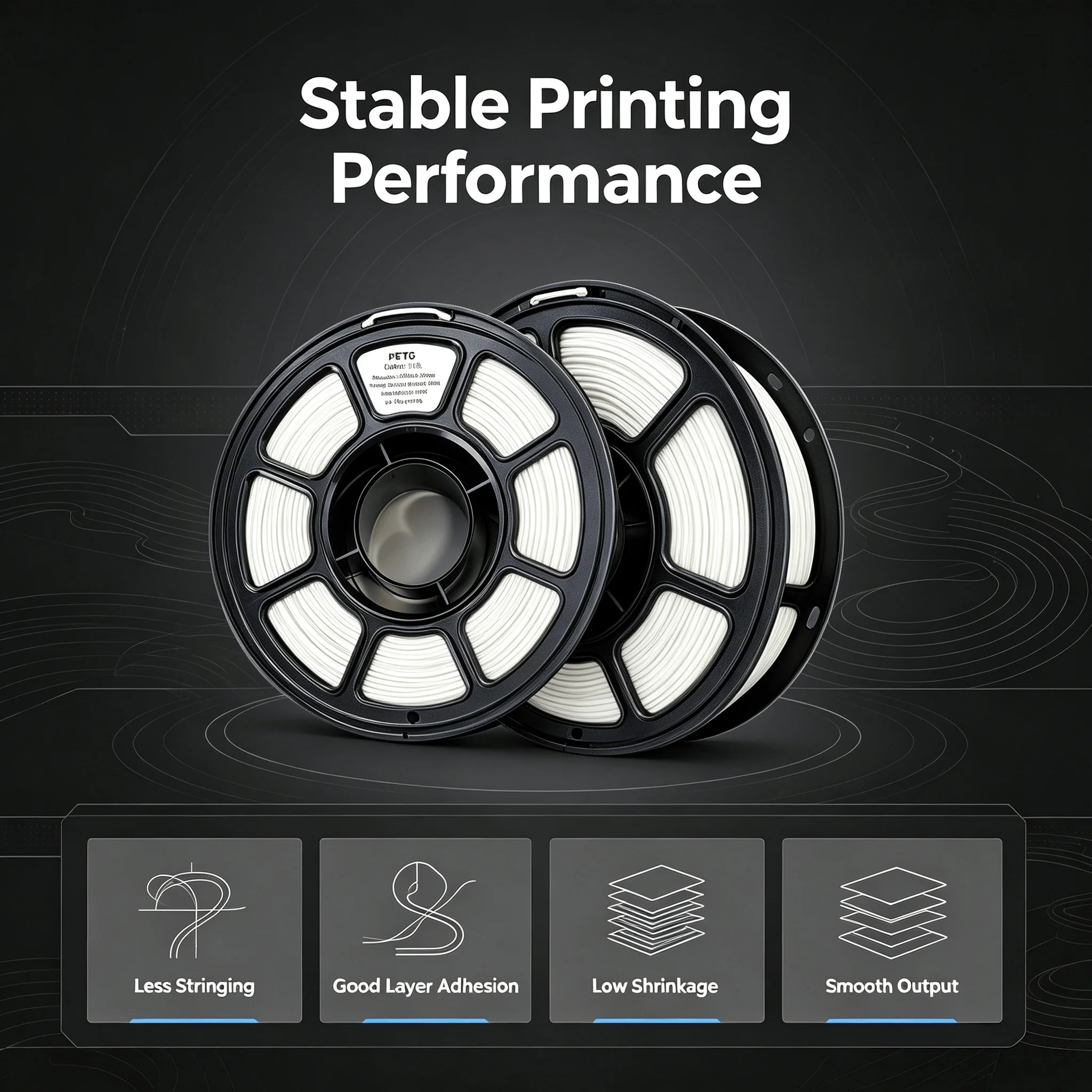 PETG 3D-Drucker-Filament 1,75 mm, 1 kg Spule, ±0,03 mm Maßgenauigkeit, hohe Zähigkeit und Schlagfestigkeit, geringe Verzugstendenz, starke Schichthaftung, glatte Oberfläche, verwicklungsfreie Wicklung, weiß – Detail 3