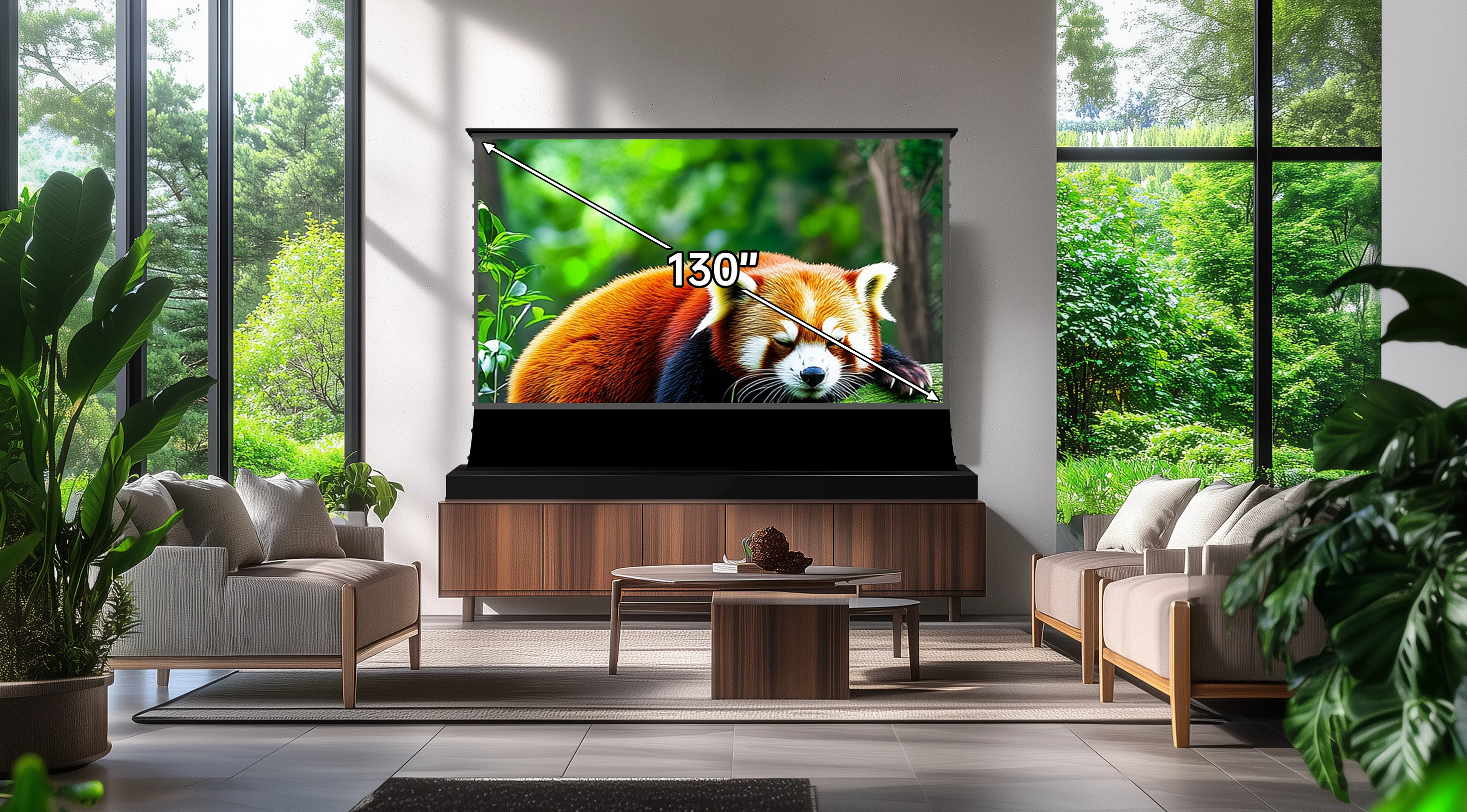 VIVIDSTORM S PRO 플러스 프리미엄 홈 시어터, 4K HD 전동 텐션 플로어 라이징, UST ALR 게임 영화 프로젝터 스크린, 130 인치