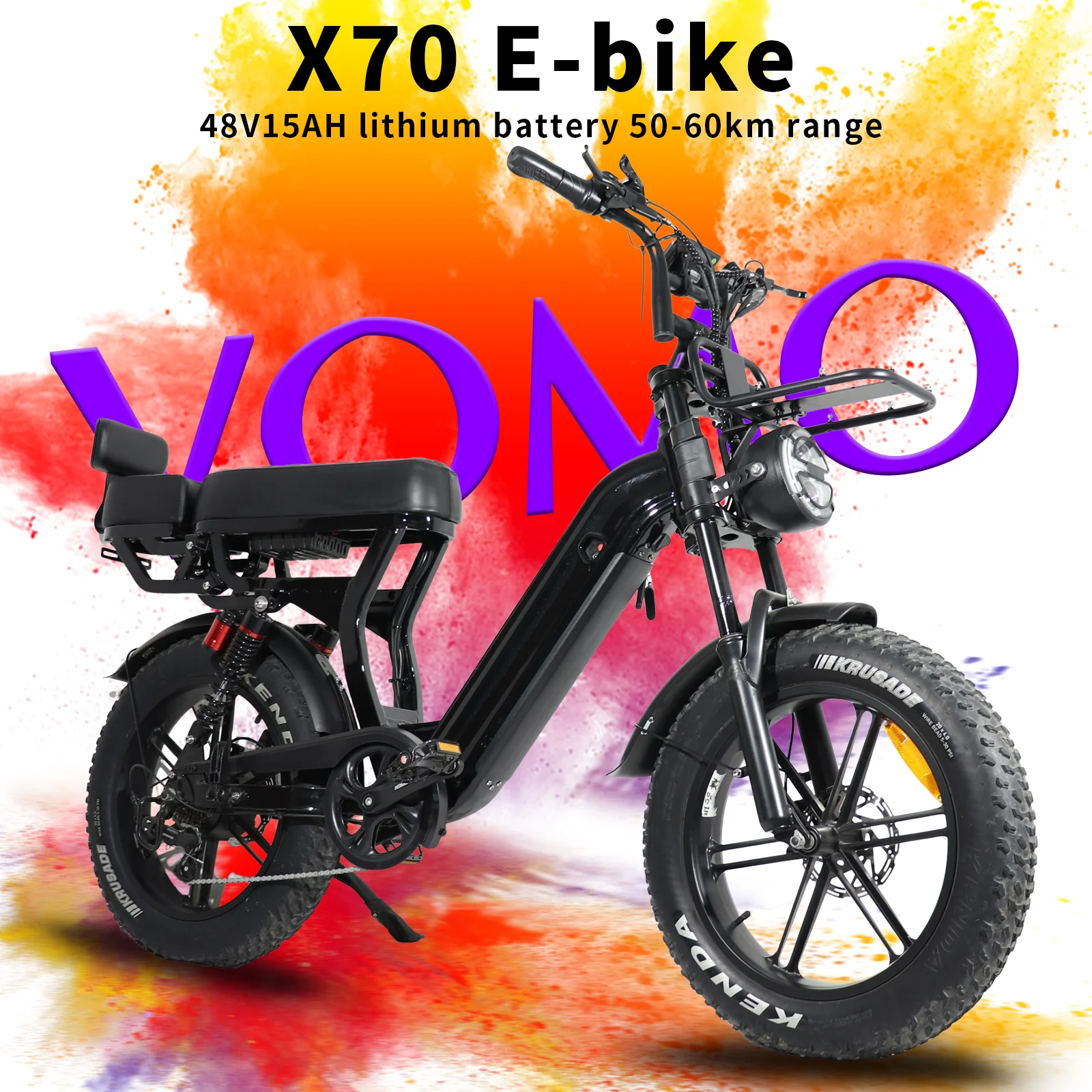 Image of X70 E-Bike für Erwachsene mit breiten Reifen (V8-Upgrade-Version): Ausgestattet mit hydraulischen Scheibenbremsen, Doppelfederung und einem 7-Gang-Getriebe; mit einem 48V 15Ah Akku und einem 250W