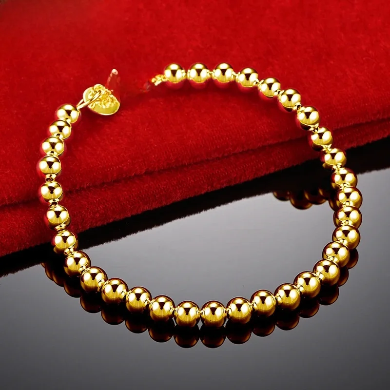 18K złoto 925 srebro bransoletki moda biżuteria z amuletem damski łańcuszek pani ślub 6MM koraliki cena fabryczna — zdjęcie 2