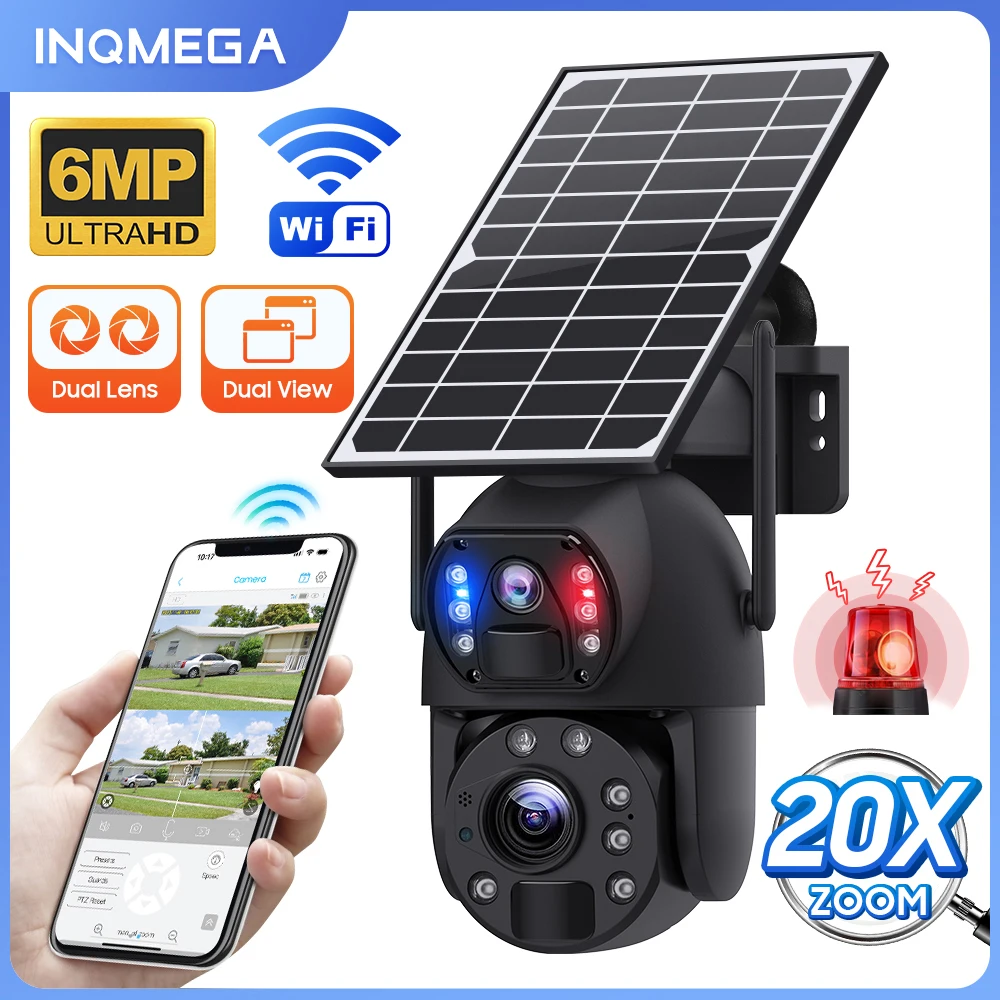 

INQMEGA WIFI 6MP Solar Camera 20x Zoom Outdoor Security Camera PIR Human Detection Outdoor Dual Screen Color Night Vision Camera