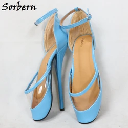 Sorbern Sexy Fetish Shoes Ballet Heel Shoes tacchi a spillo cinturino alla caviglia PVC trasparente senza tacchi donna 18cm tacchi alti colore personalizzato