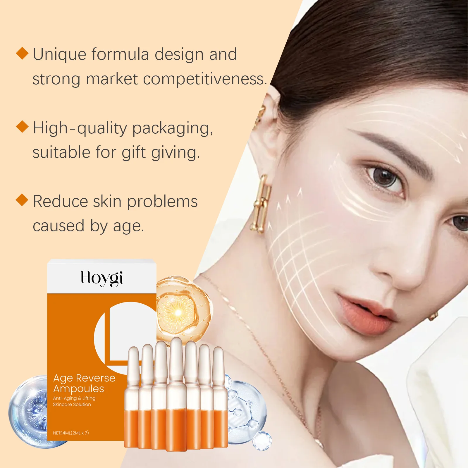 Hoygi 2mlx7 Remove Wrinkle Lifting Firming Ampoule Serum Facial Fade Fine Lines Moisturizing Face Hydrating Glowing Skin Serum