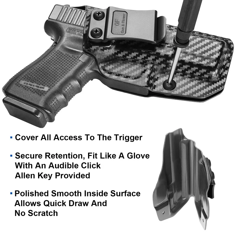 Imagem -04 - Coldres de Fibra de Carbono Iwb Fit Glock19 19x23 32 45gen G17 G26 G43 Tactial Pistola Cases com Cinto Clipe Mão Direita