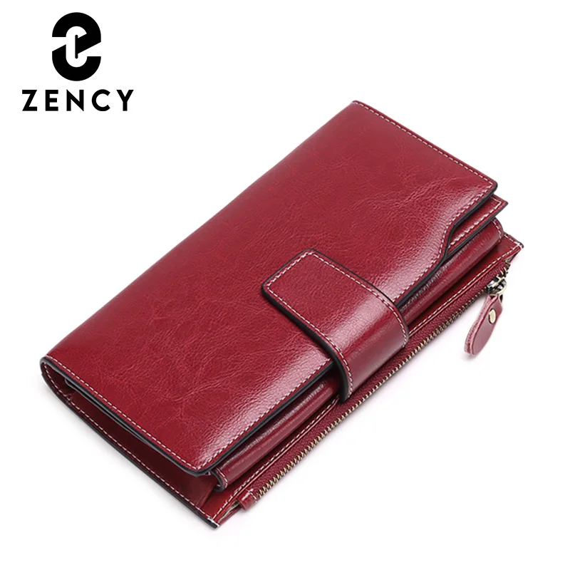 Zency Genuine Leather Ladies Wallets Luxury Card Holder Clutch Casual Women Wallets Long Large Capacity Purse Top Quality