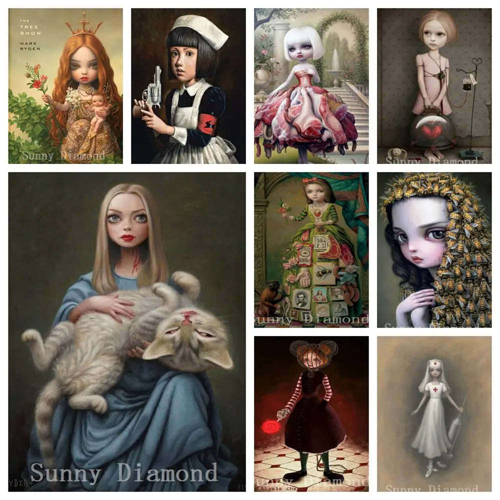 Mark Ryden infantile strano cartone animato scuro 5D pittura diamante fai da te ricamo arte punto croce kit strass artigianali decorazioni per la