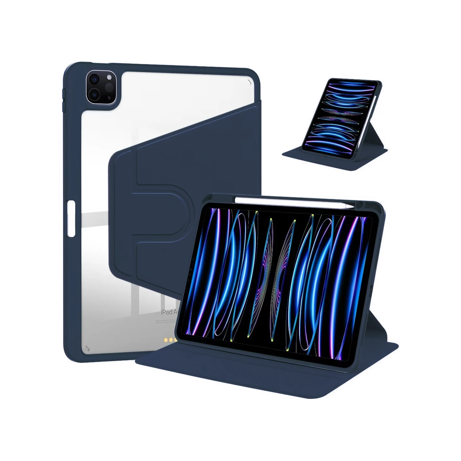 

Защитный чехол из искусственной кожи для Apple iPad Air 4, Air 5 10,9 дюйма, Pro 11 (2020, 2022), Air 11 дюймов (2024), темно-синий