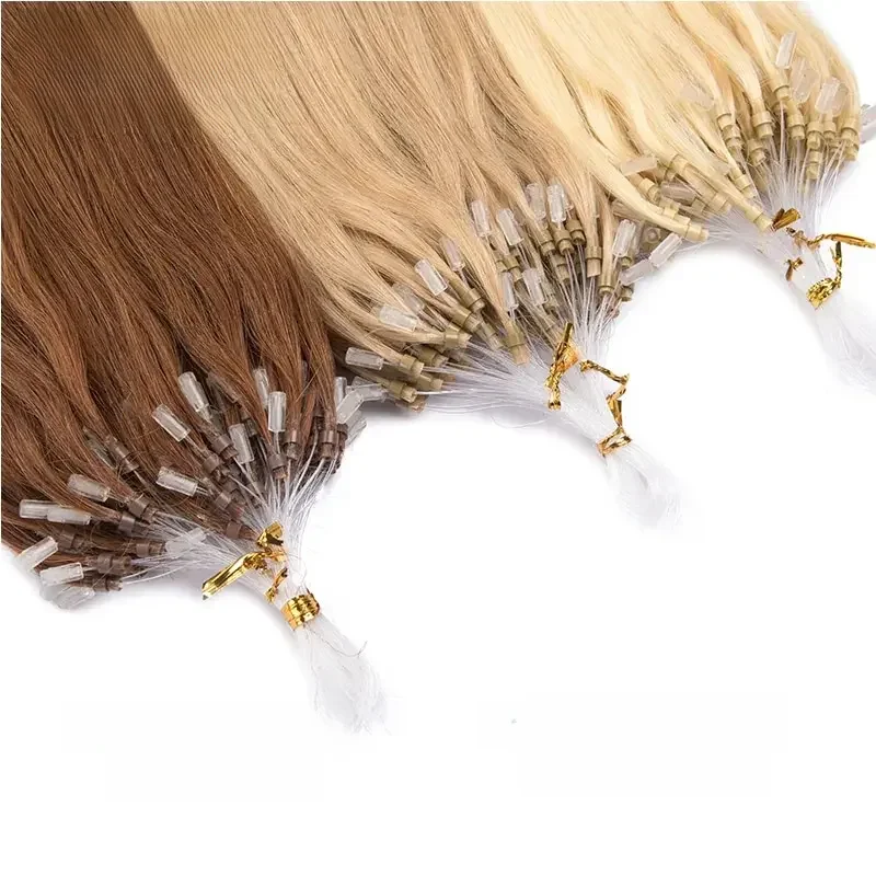 Rechte extensions van echt haar voor vrouwen 50 stuks Vislijn Haarverlenging Braziliaans remy-haar Micro-lus Onzichtbaar natuurlijk haar - afbeelding 2