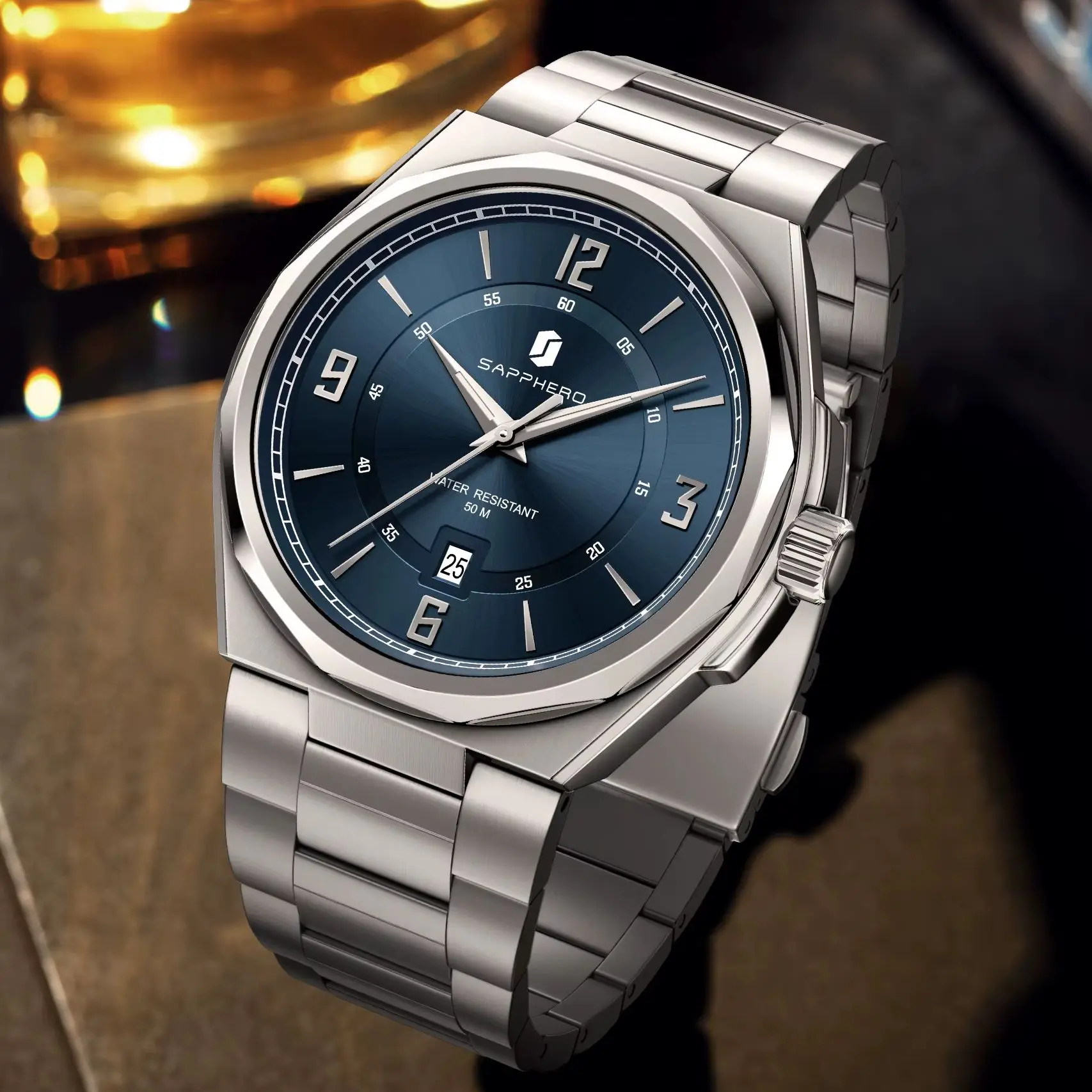 

SAPHERO Men's Quartz Watch Stainless Steel Band 5ATM Waterproof Hardlex Crystal Luminous Business Casual Wristwatch Classic Analog Date Display Fashion Timepiece Luxury Style Elegant Design for Men Gift Father Husband Office Daily Wear