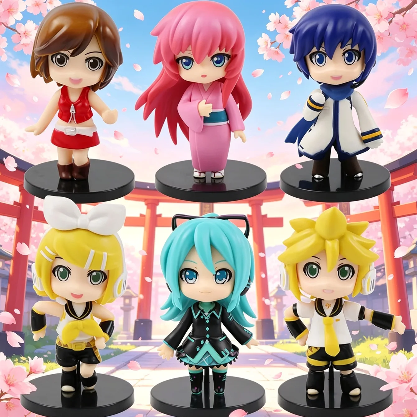 Ensemble de figurines d'anime Vocaloid – Miku Luka MEIKO KAITO Rin Len, jouets mignons en PVC à collectionner, version Q, décoration de bureau et cadeau