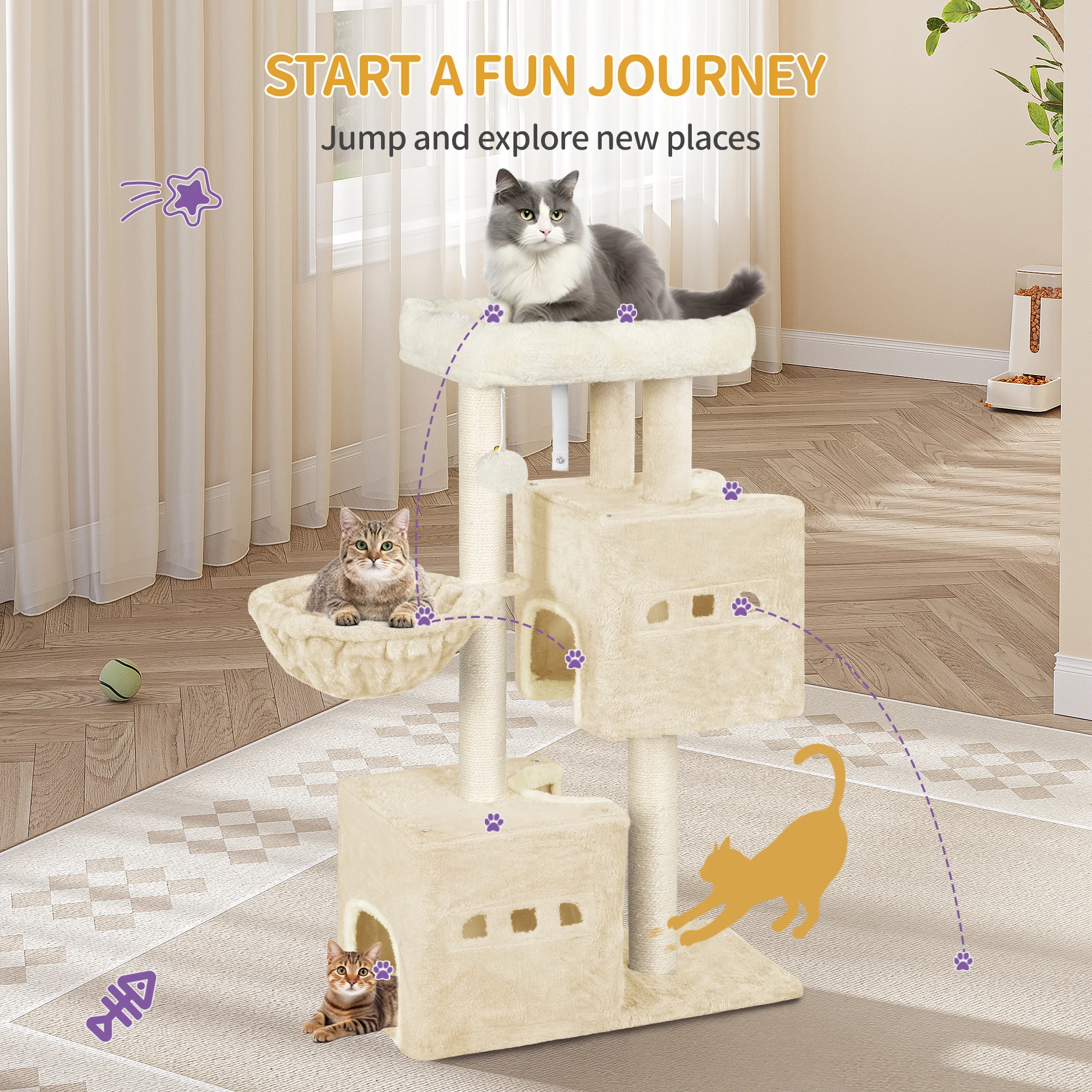 LIE Hzuaneri Cat Scratching Post, 98 Cm Stable Cat Scratching Post with Large