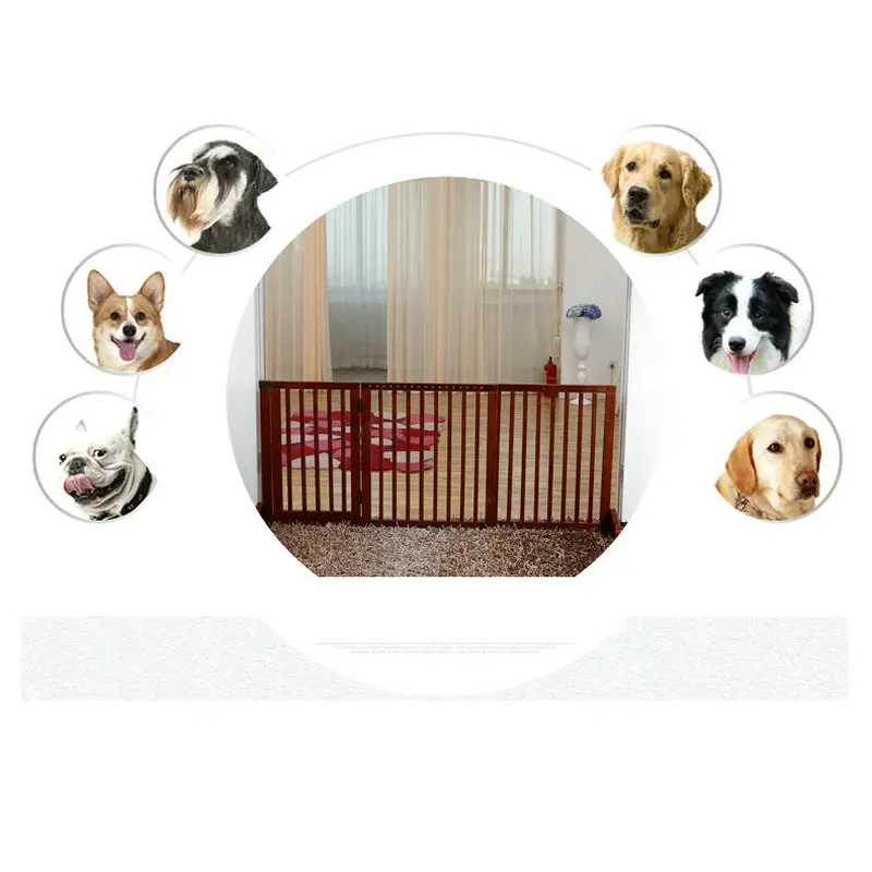 Adjustable Length Free Stand Chocolate Color Solid Wood Isolation Indoor Dog Barrier Fence Cage Pet Cat Door Ladder Gate