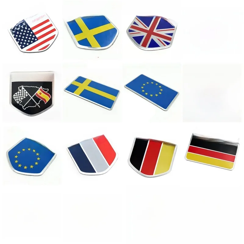 Style de bouclier en alliage d'aluminium, France, Italie, Allemagne, Russe, Grèce, Espagne, Feel Emblem, Car Sticker, Emblem Danemark ge, Window Door Decor